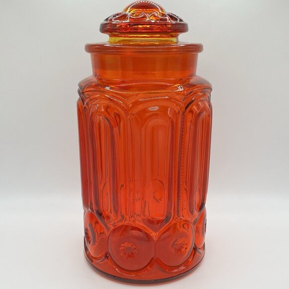 Vintage LE Smith Glass Amberina Moon & Stars 11” Canister Apothecary Jar MCM - Picture 1 of 13